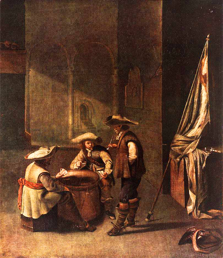 guardroom with soldiers playing cards